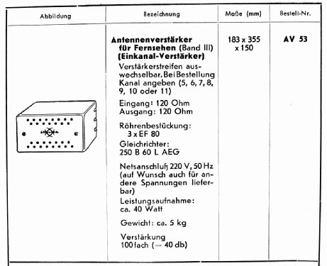 Antennenverstärker für Fernsehen AV53; Deutsche Elektronik (ID = 3054108) Ampl. RF