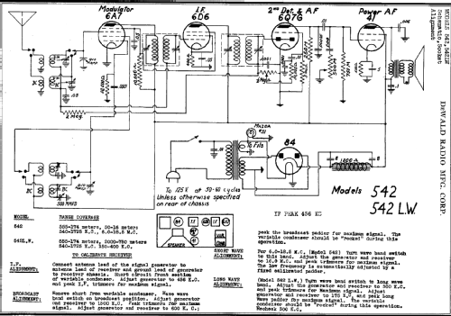 542LW ; DeWald Radio Mfg. (ID = 310162) Radio