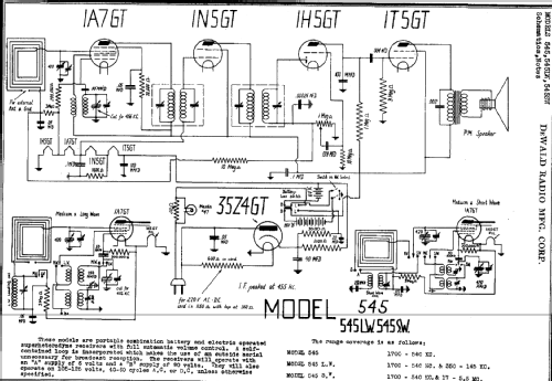 545LW ; DeWald Radio Mfg. (ID = 310159) Radio