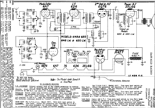 648LW ; DeWald Radio Mfg. (ID = 310364) Radio