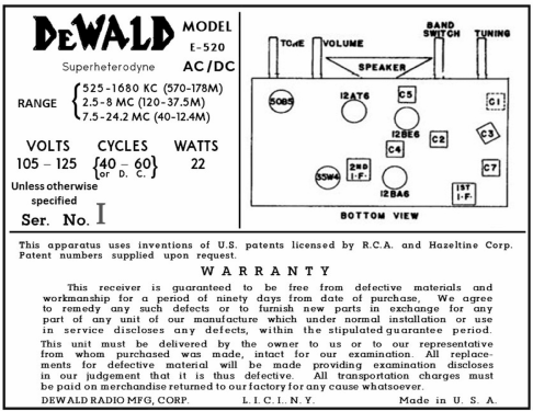 E-520 ; DeWald Radio Mfg. (ID = 3048608) Radio