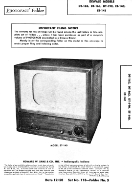 ET-141; DeWald Radio Mfg. (ID = 2814512) Télévision