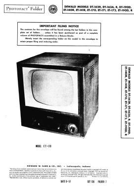 ET-141R; DeWald Radio Mfg. (ID = 2933225) Télévision