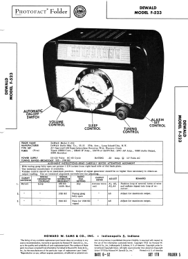 F-523 ; DeWald Radio Mfg. (ID = 3057585) Radio