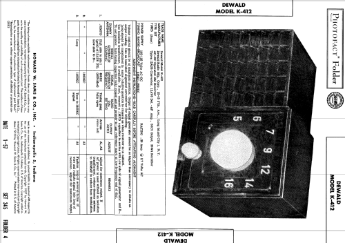 K-412 ; DeWald Radio Mfg. (ID = 557316) Radio