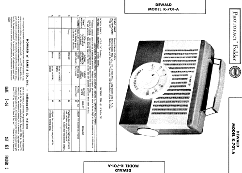 K-701-A ; DeWald Radio Mfg. (ID = 500350) Radio