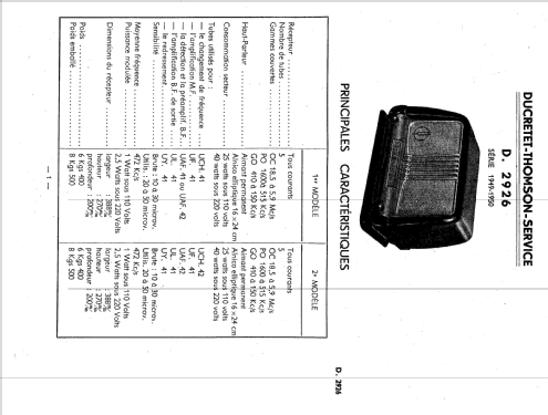 D2926; Ducretet -Thomson; (ID = 1851819) Radio