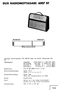 6007BT Ch= T6X; Dux Radio AB; (ID = 2881575) Radio