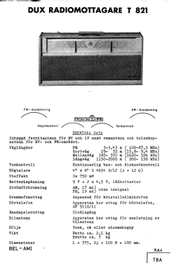 Bel-Ami T821 Ch= T8A; Dux Radio AB; (ID = 2879363) Radio