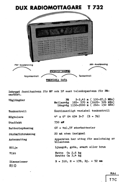 Rio T732 Ch= T7C; Dux Radio AB; (ID = 2878262) Radio