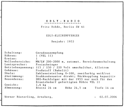 Kleinempfänger ; Edly-Radio KG, Fritz (ID = 1588025) Radio