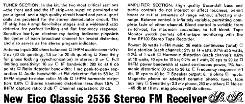 Stereo FM Receiver Classic 2536; EICO Electronic (ID = 1886640) Radio