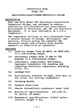 950 Resistance Capacitance Bridge Comparator; EICO Electronic (ID = 2947919) Equipment