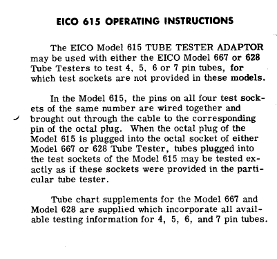Tube Tester Adaptor 615; EICO Electronic (ID = 1190741) Equipment
