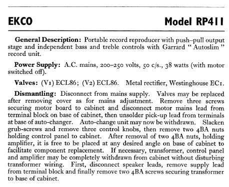 RP411; Ekco, E.K.Cole Ltd.; (ID = 721047) R-Player