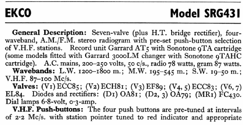 Stereogram SRG431; Ekco, E.K.Cole Ltd.; (ID = 774525) Radio