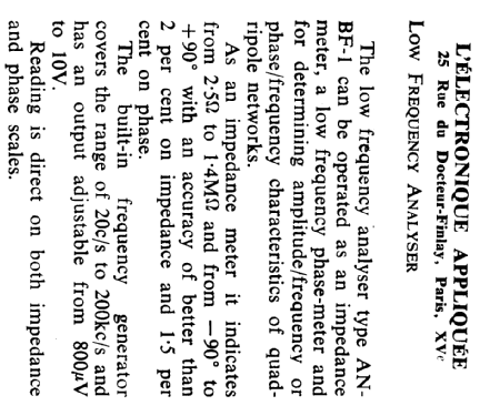 Analyseur Basse Fréquence - Low Frequency Analyser AN-BF-1; ELA E.L.A., L' (ID = 2666704) Equipment