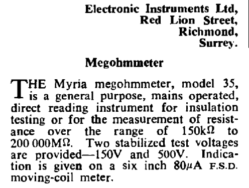 Myria Megohmmeter 35; MicOvac Brand (ID = 3016683) Equipment