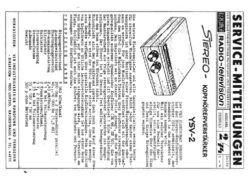 Stereo-Kopfhörerverstärker YSV-2 ; Elektromat, VEB; (ID = 1462371) Ampl/Mixer