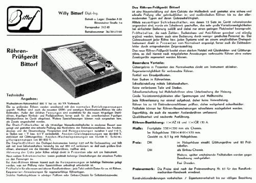 Röhrenprüfgerät Bittorf ; Elektromess Dresden; (ID = 1626407) Equipment