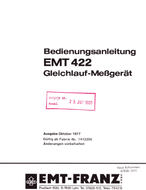 Gleichlauf-Messgerät EMT 422; Elektromesstechnik (ID = 2921672) Equipment