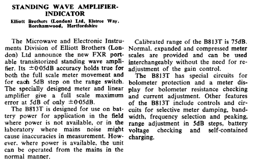 Standing Wave Amplifier-Indicator B813T; Elliot Brothers Ltd. (ID = 2659594) Equipment