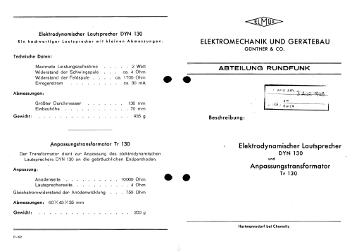 Elektrodynamischer Lautsprecher DYN 130; ELMUG, (ID = 2431769) Parlante