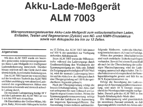 Akku-Lade-Messgerät ALM 7003; ELV Elektronik AG; (ID = 1960093) Equipment