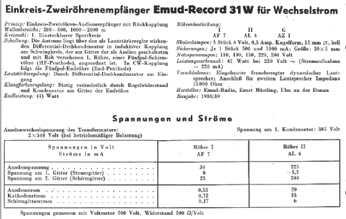 Record 31 W; Emud, Ernst Mästling (ID = 14146) Radio