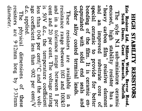 High Stability Resistors N.1; Erie Resistor Ltd; (ID = 2651486) Radio part