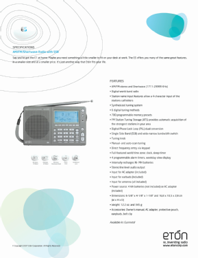 AM/FM Stereo/SW Dual Conversion SSB/700MEM E5; Etón Corp, Lextronix (ID = 2958346) Radio