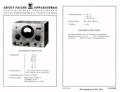 NF-Röhrenvoltmeter 128; Falcke, Adolf, Alfa- (ID = 2408199) Equipment