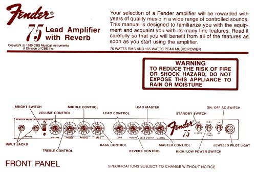 Lead Amplifier with Reverb 75; Fender Electric (ID = 1660839) Ampl/Mixer