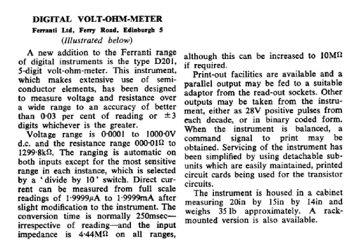 Digital Volt-Ohm-Meter D201; Ferranti, GB (ID = 2650273) Equipment
