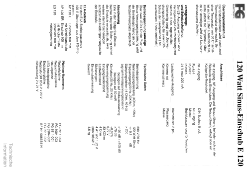 120 Watt Sinus-Einschub E 120; FG Elektronik, Franz (ID = 2218813) Ampl/Mixer
