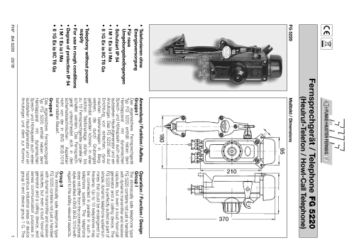 Heulruf-Telefon FG 5220; FHF, Funke & Huster, (ID = 2426596) Telefonia