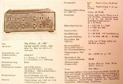Stereo Master Control Amplifier X-100; Fisher Radio; New (ID = 83080) Ampl/Mixer