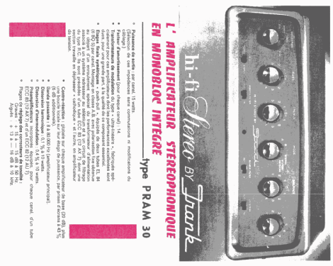 Hi-Fi Stereo Amplifier PRAM 30; Frank; Bruxelles - (ID = 2658677) Ampl/Mixer