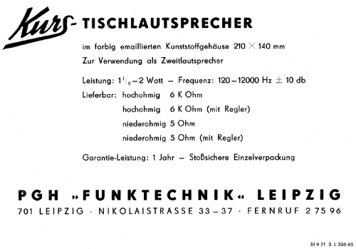 Kurs Tischlautsprecher 1,5 VA ; Funktechnik Leipzig, (ID = 493500) Speaker-P