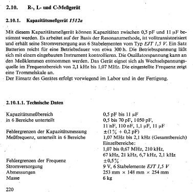 Kapazitätsmessgerät 1512; Funkwerk Erfurt, VEB (ID = 2553909) Equipment