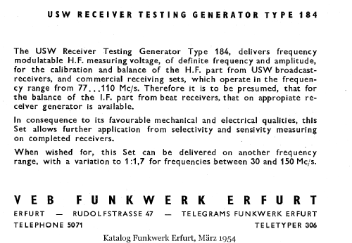 UKW-Empfänger-Prüfgenerator Typ 184; Funkwerk Erfurt, VEB (ID = 1494815) Equipment