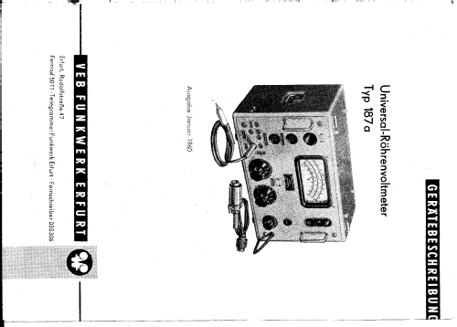 Universal-Röhrenvoltmeter 187A; Funkwerk Erfurt, VEB (ID = 1136702) Equipment