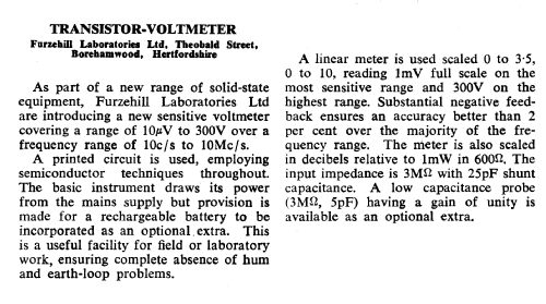 Transistor-Voltmeter ; Furzehill (ID = 2763099) Ausrüstung