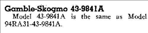 43-9841A ; Gamble-Skogmo, Inc.; (ID = 365941) Radio