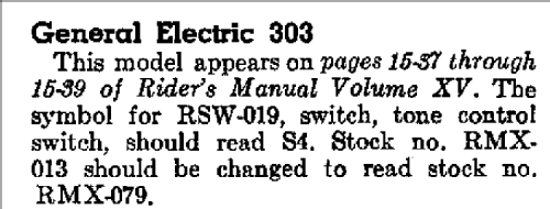 303 ; General Electric Co. (ID = 391276) Radio