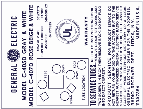 C405 ; General Electric Co. (ID = 3044859) Radio