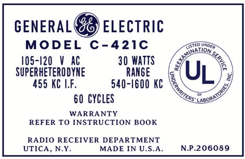 C421C ; General Electric Co. (ID = 3097143) Radio