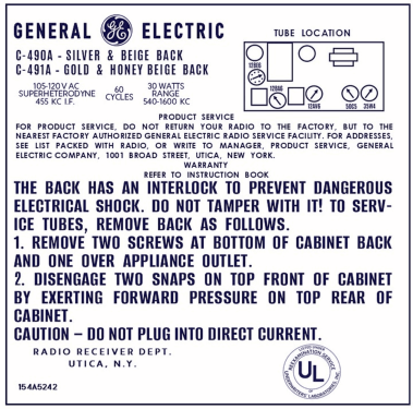 C-491A ; General Electric Co. (ID = 3085145) Radio