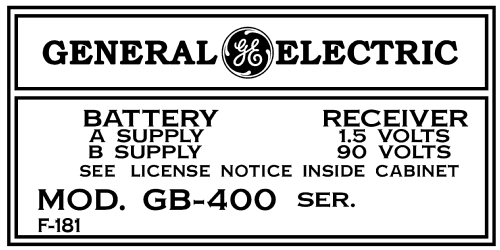 GB-400 ; General Electric Co. (ID = 3115931) Radio