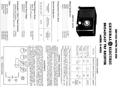 H-406U ; General Electric Co. (ID = 1116834) Radio